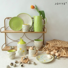 Green and White Embossed Bunnies Tableware Collection