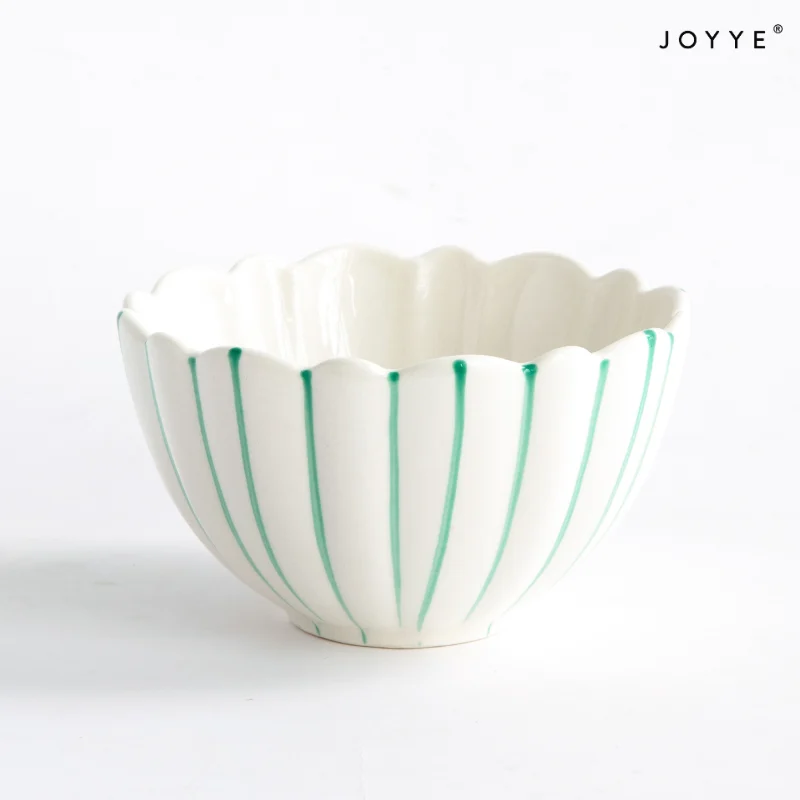 Hand-painted Embossed Stripe Floral Shape Dinner Bowls