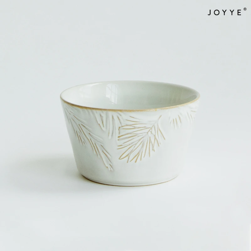 Green White Embossed Christmas Ceramic Soup Bowls