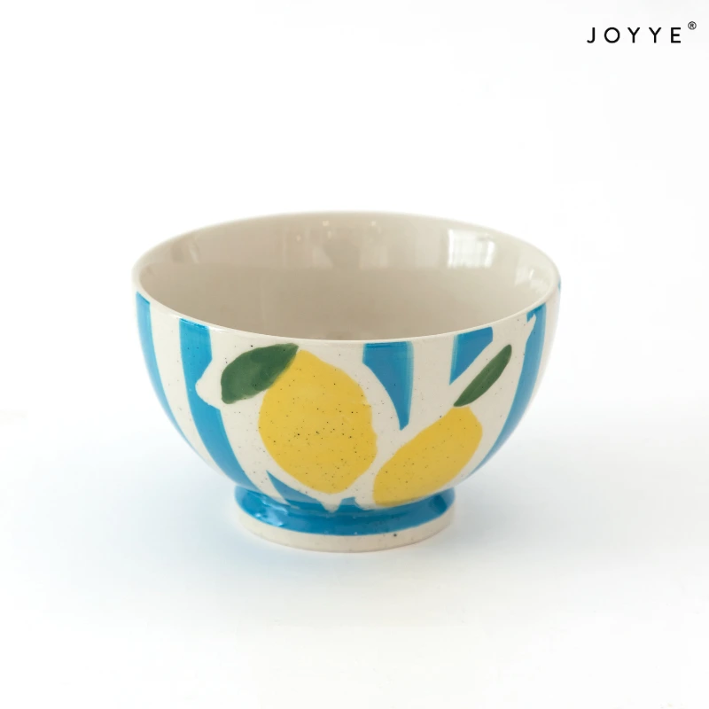 Hand-painted Fruit and Stripe Design Dinner Bowls