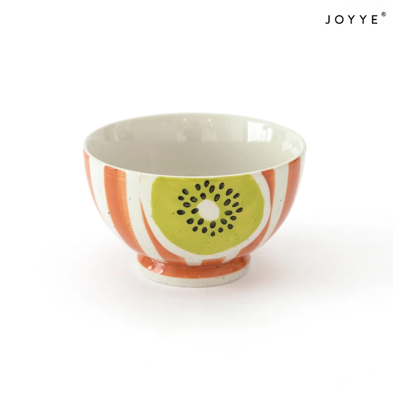 Hand-painted Fruit and Stripe Design Dinner Bowls