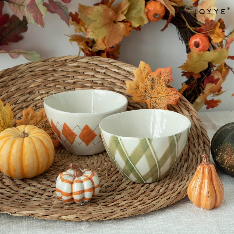 Hand-painted Embossed Pumpkin Ceramic Bowls