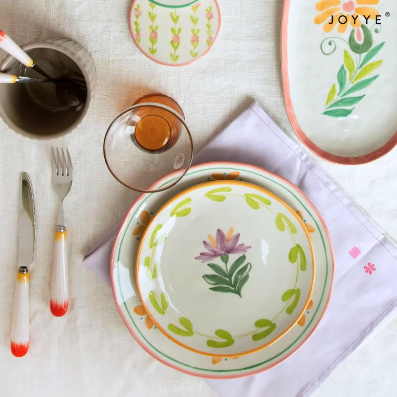 Hand-Painted Floral Ceramic Plate Sets