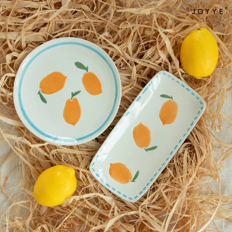 Hand-painted Fruit and Plaid Plates Set