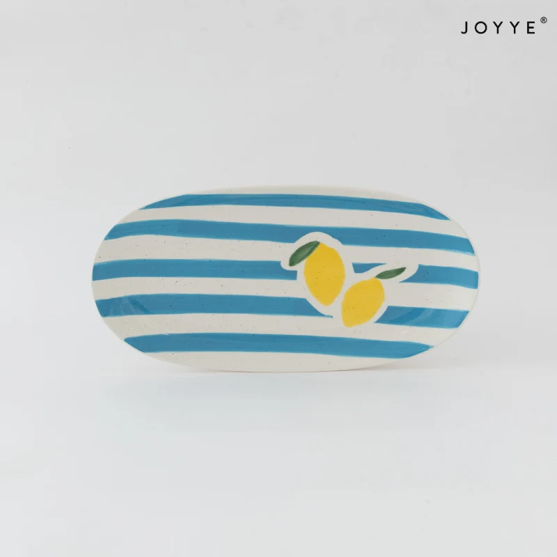 Hand-Painted Fruit Stripe Design Dinner Plate