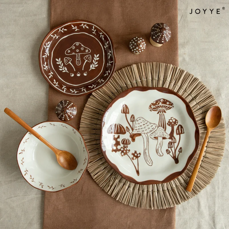 Hand-Painted Mushroom Design Dinner Set