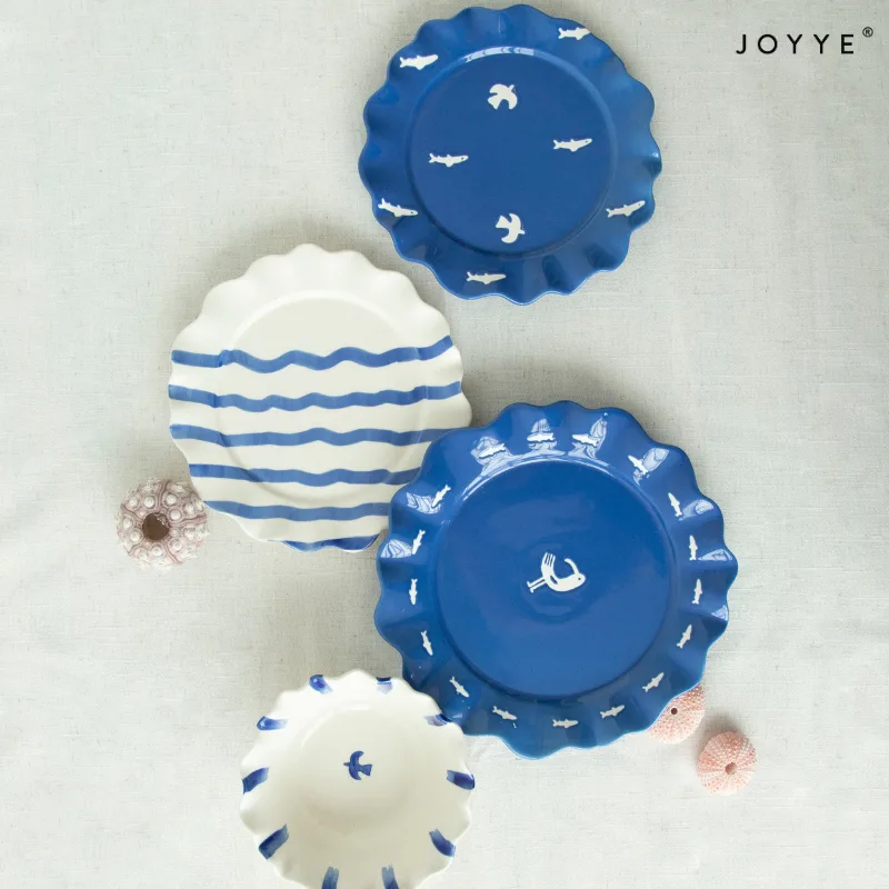 Handpainted Line and Check Ceramic Plates