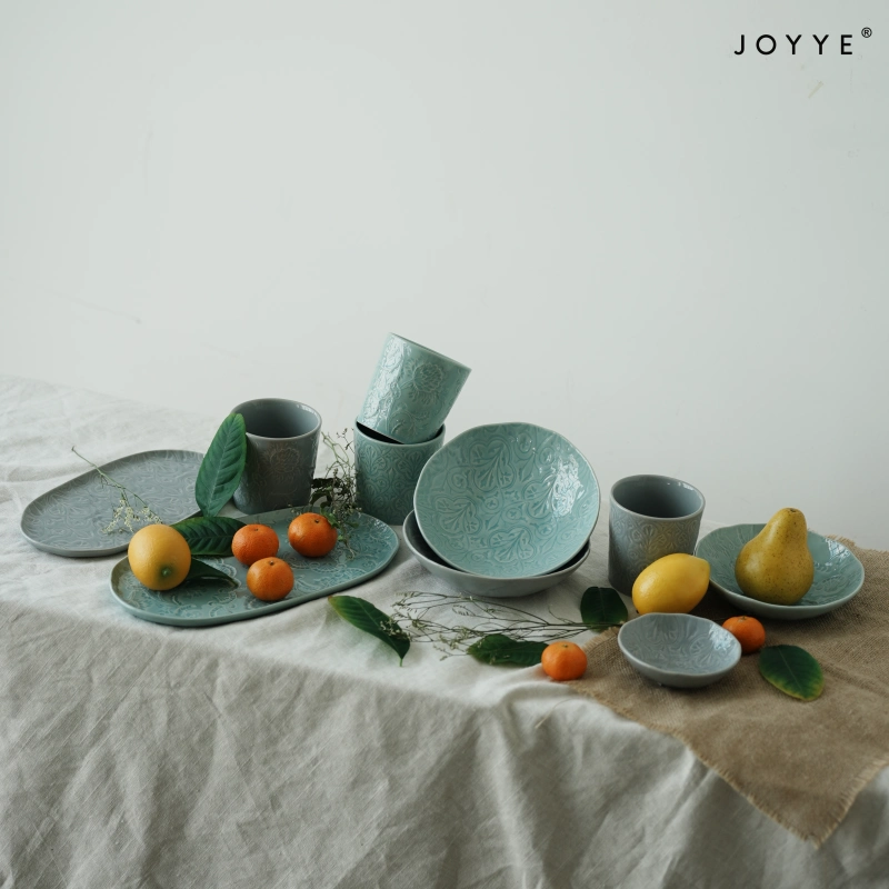 Pine-jade Green Debossed Ceramic Tableware