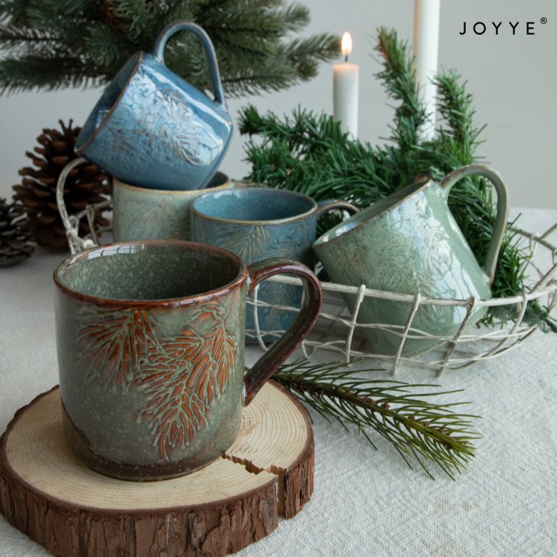 Christmas Lake Blue and Ink Green Debossed Mugs