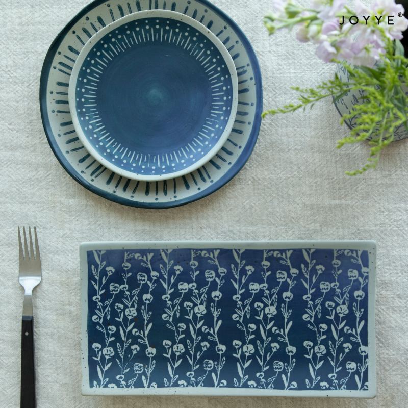 Handpainted and Stamped Elegant Blue Tableware