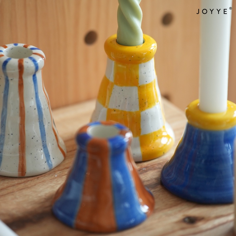 Retro Playful Hand-painted Candle Holders