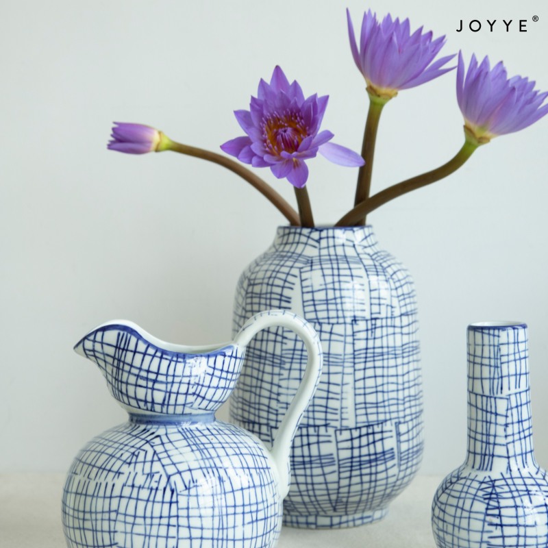 Unfussy Stripes Blue and White Ceramic Vase