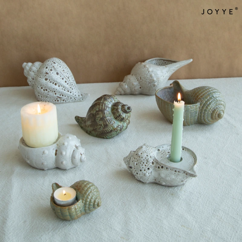 Collection de bougeoirs en céramique en forme de coquillage (OEM) – Design réaliste vintage